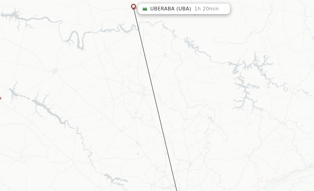 Flights from Campinas to Uberaba route map