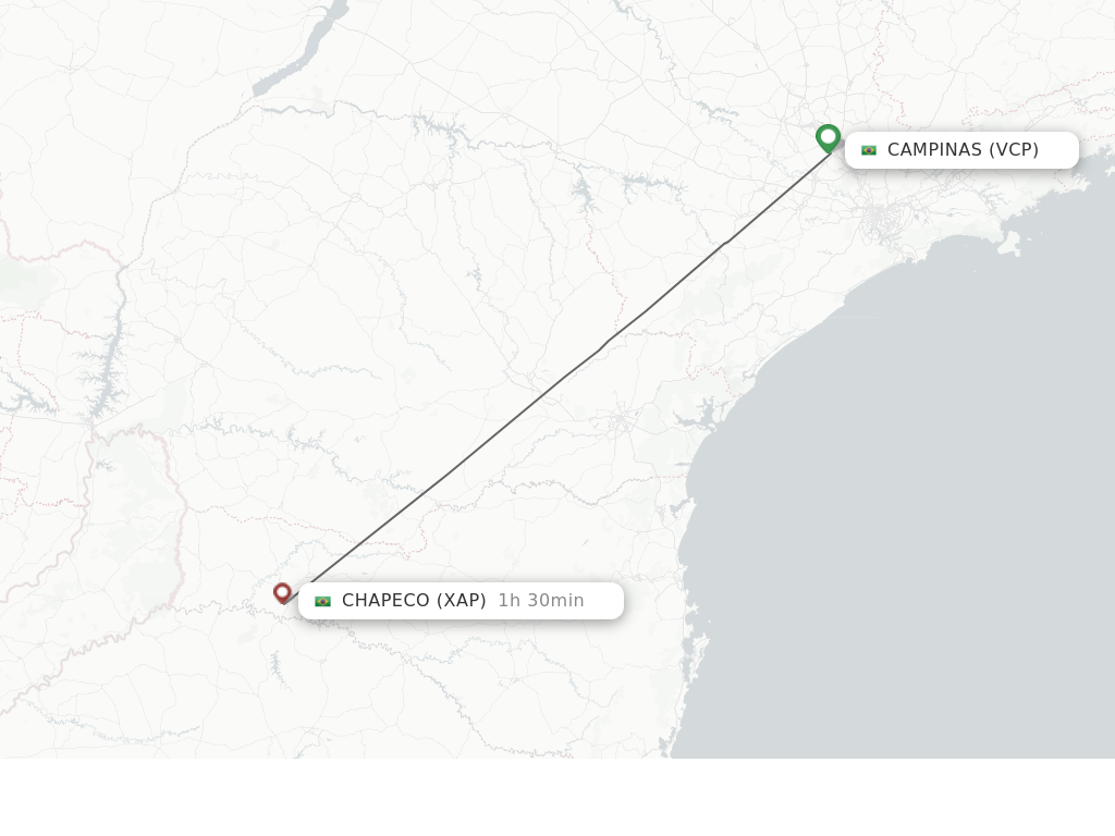 Flights from Campinas to Chapeco route map
