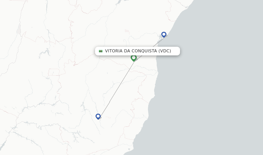 Route map with flights from Vitoria Da Conquista with Azul