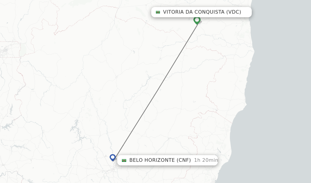 Flights from Vitoria Da Conquista to Belo Horizonte route map