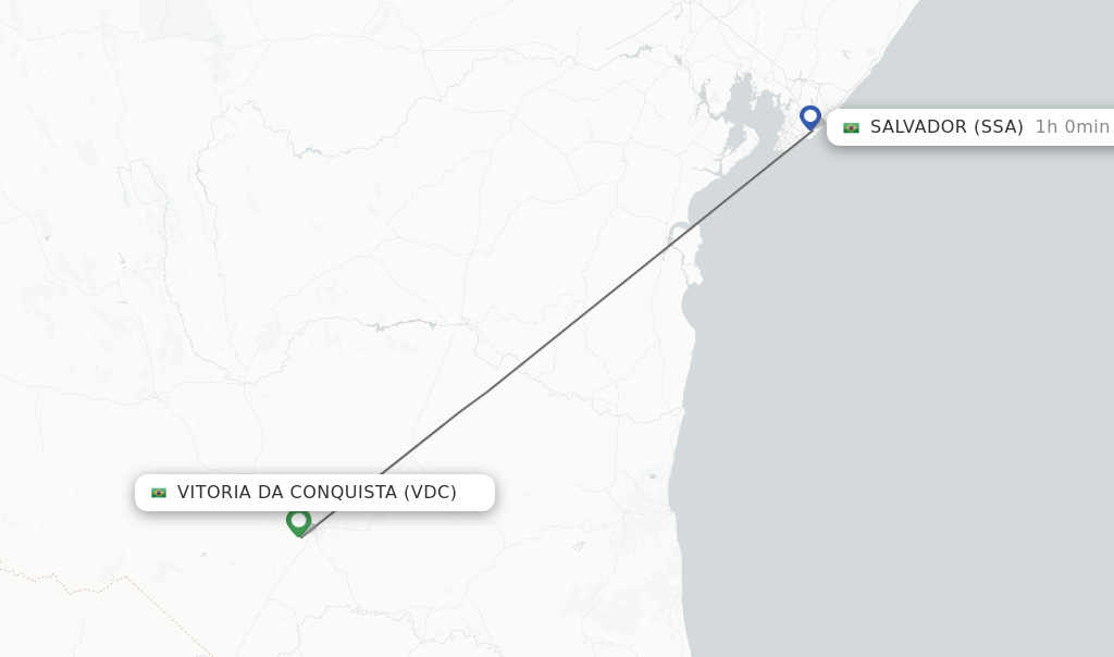 Flights from Vitoria Da Conquista to Salvador route map