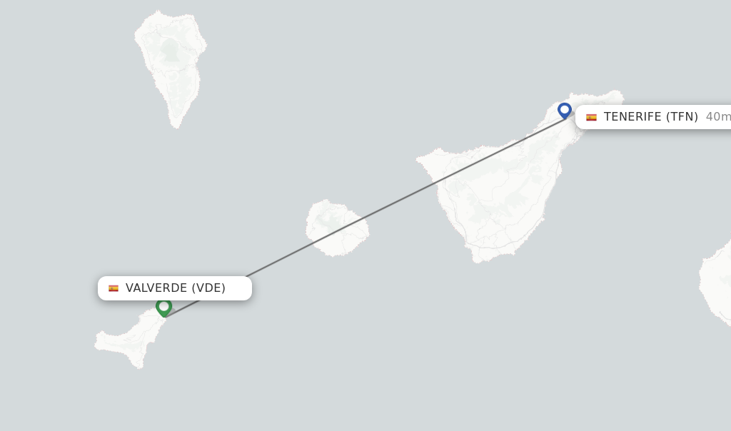 Flights from Valverde to Tenerife route map