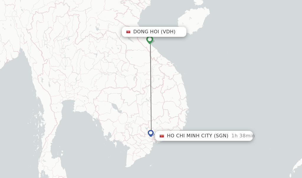Flights from Dong Hoi to Ho Chi Minh City route map