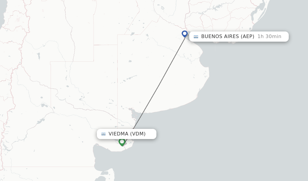 Flights from Viedma to Buenos Aires route map