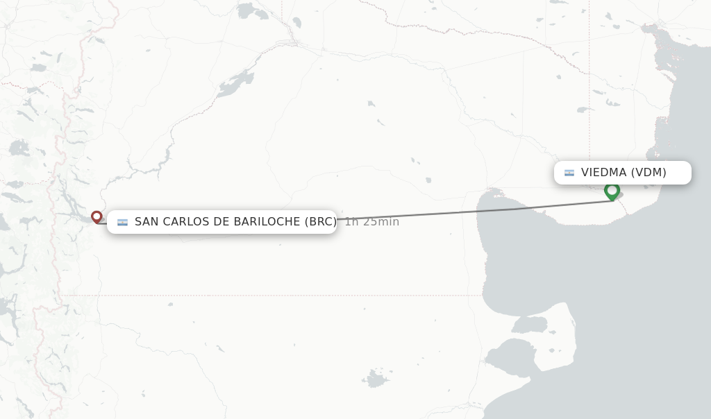 Flights from Viedma to San Carlos de Bariloche route map