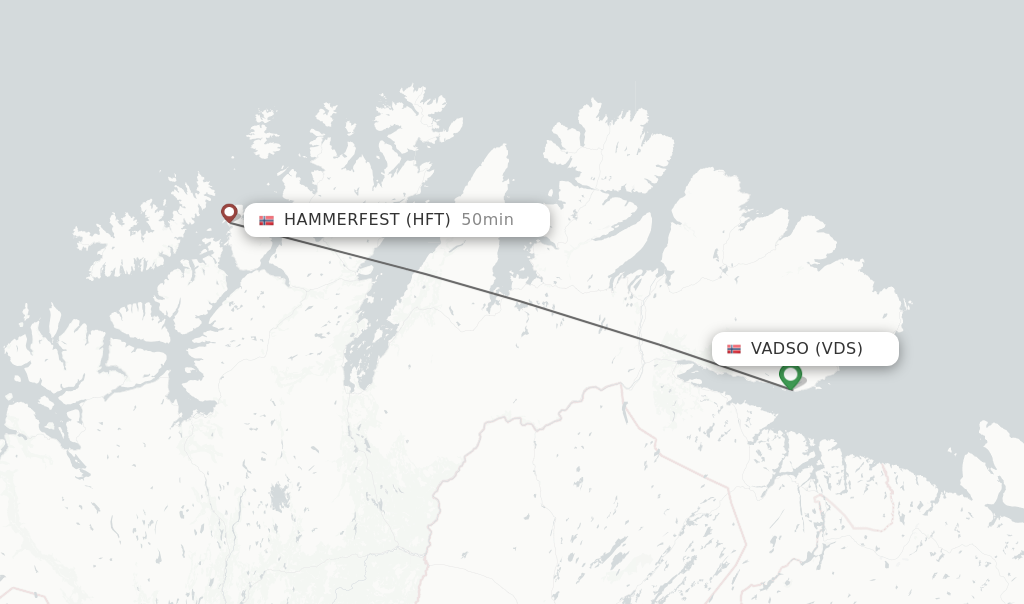 Flights from Vadso to Hammerfest route map
