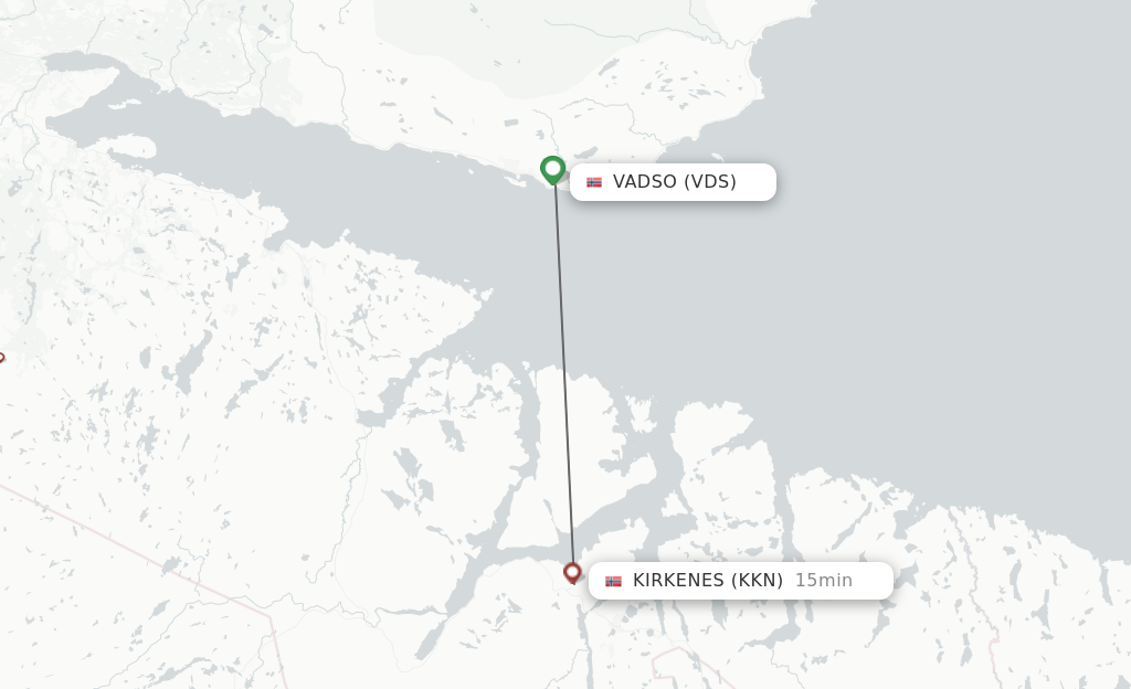Flights from Vadso to Kirkenes route map