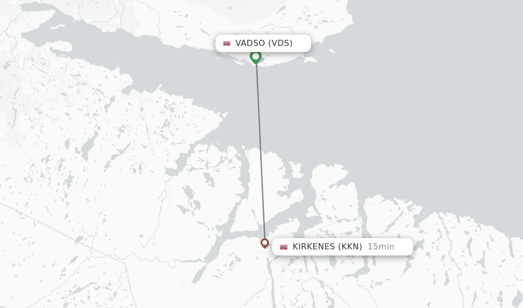 Flights from Vadso to Kirkenes route map