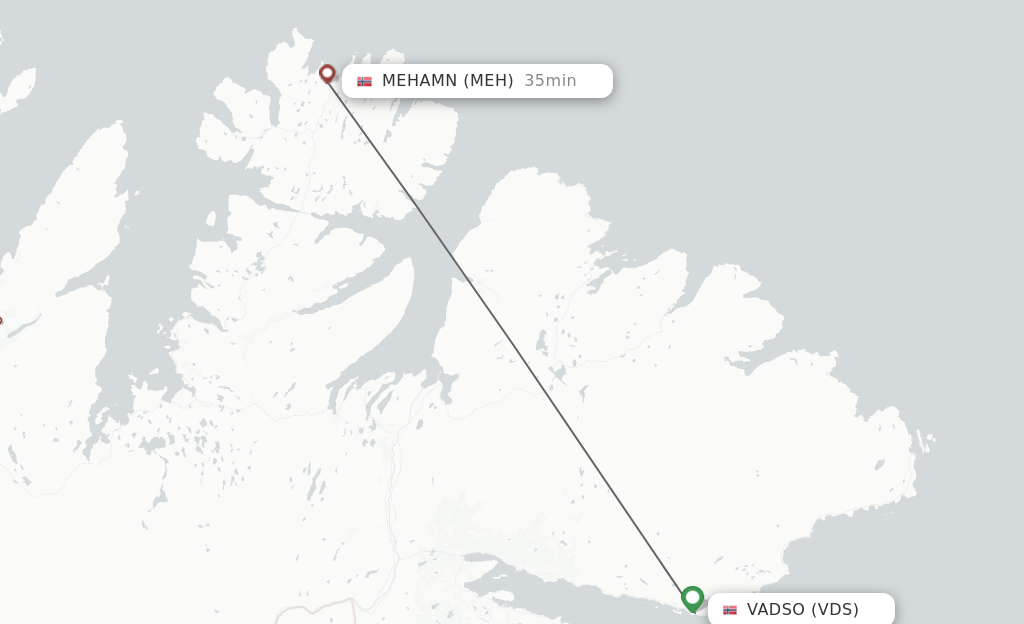 Flights from Vadso to Mehamn route map