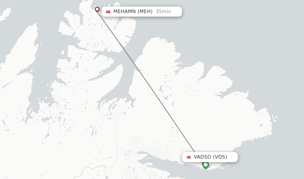 Flights from Vadso to Mehamn route map