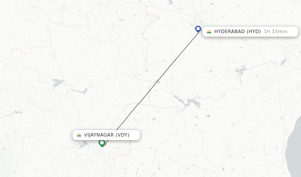 Flights from Vijaynagar to Hyderabad route map
