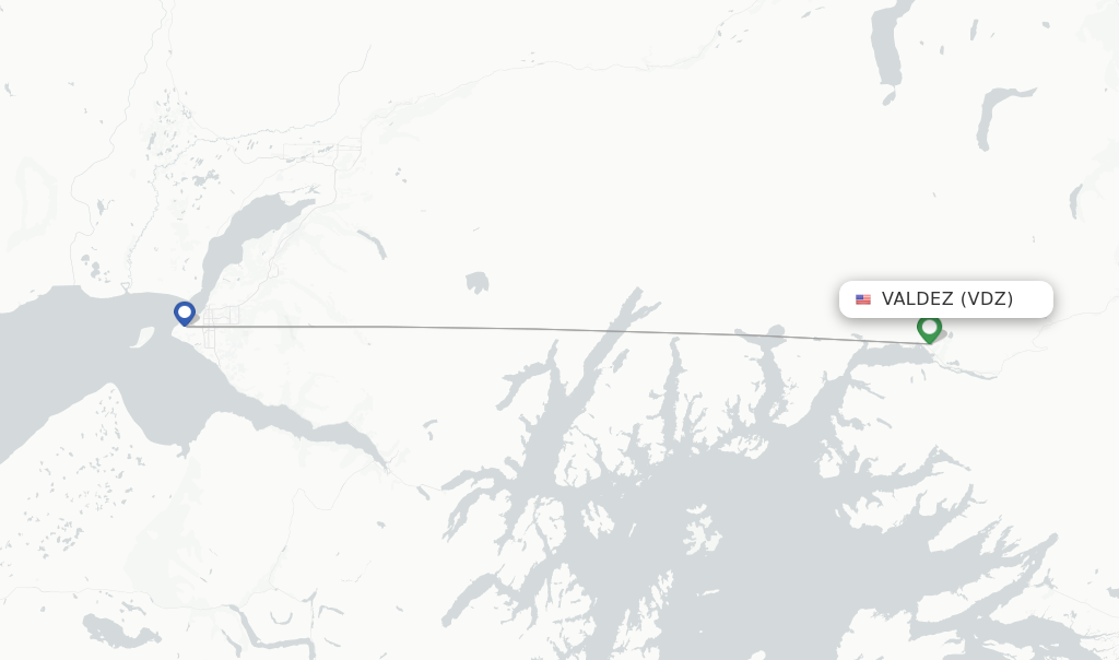 Route map with flights from Valdez with Ravn Alaska