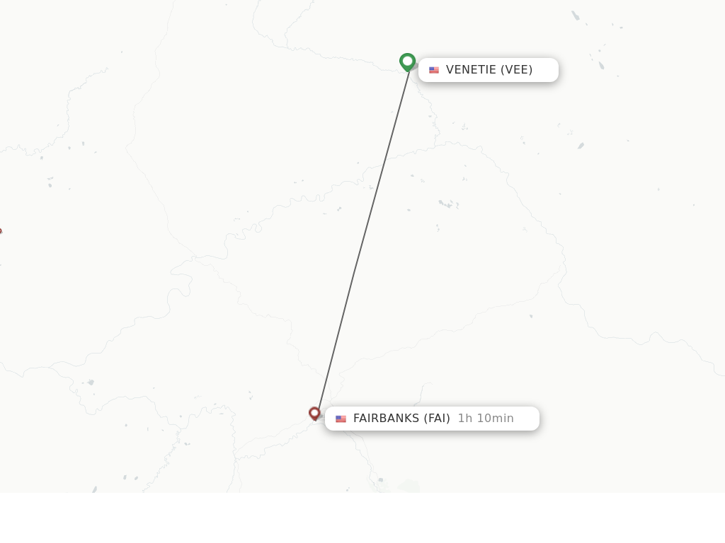 Flights from Venetie to Fairbanks route map