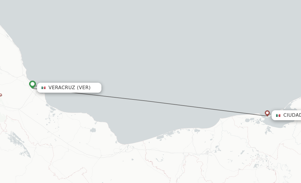 Flights from Veracruz to Ciudad Del Carmen route map