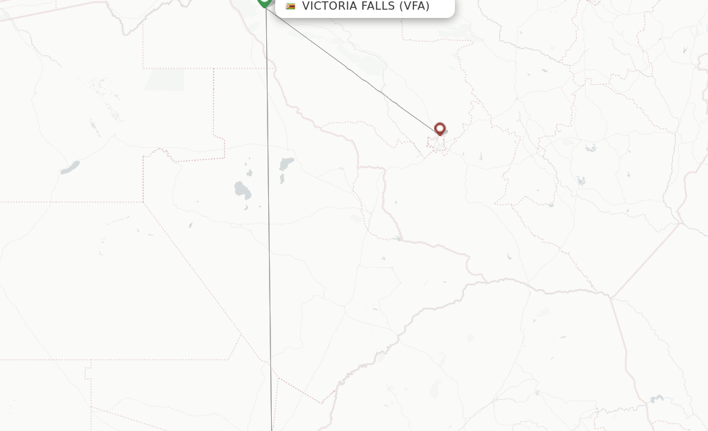 Route map with flights from Victoria Falls with Ethiopian