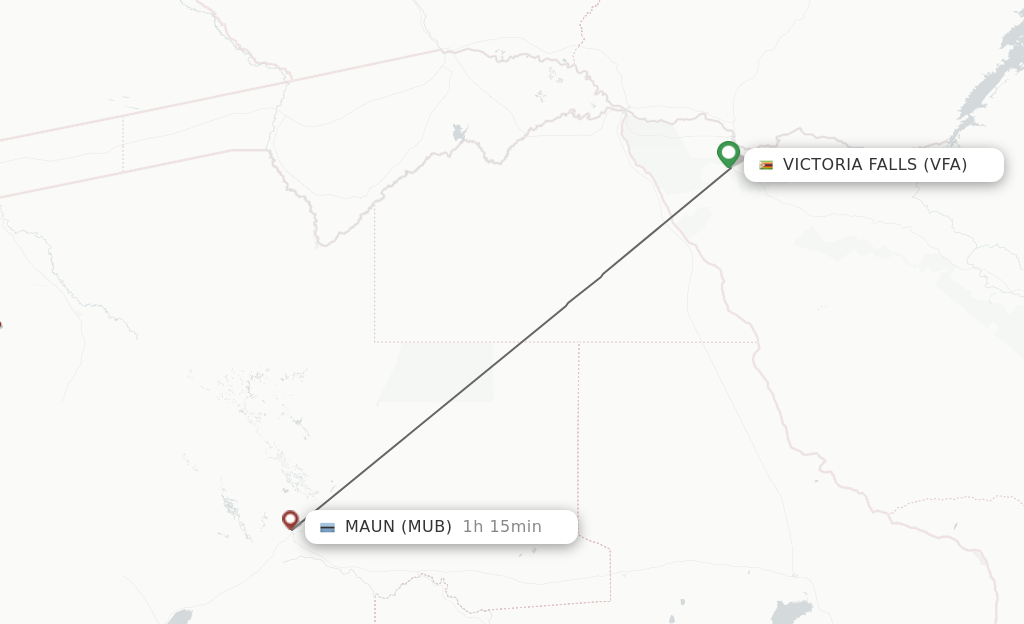 Flights from Victoria Falls to Maun route map