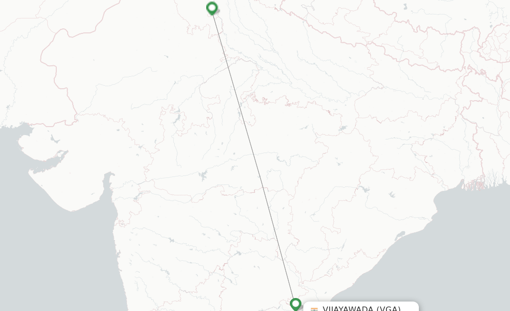 Route map with flights from Vijayawada with Air India
