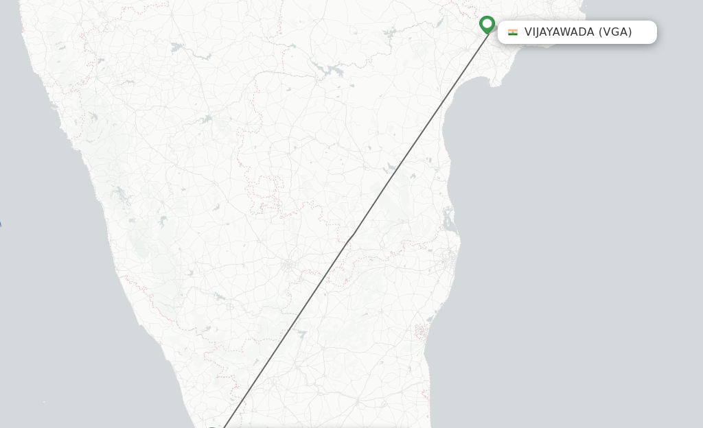 Flights from Vijayawada to Kochi route map