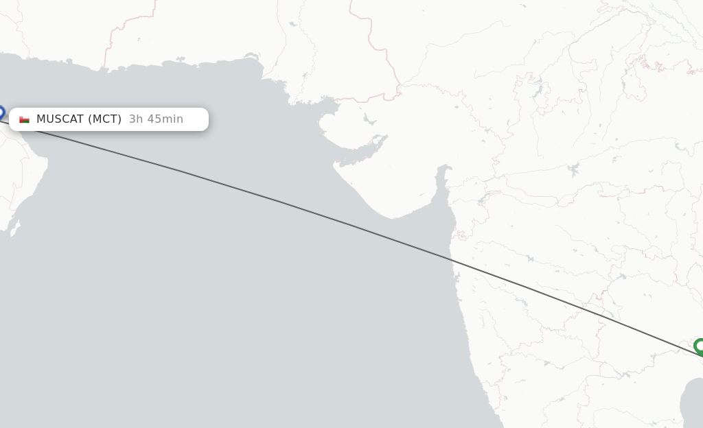 Flights from Vijayawada to Muscat route map