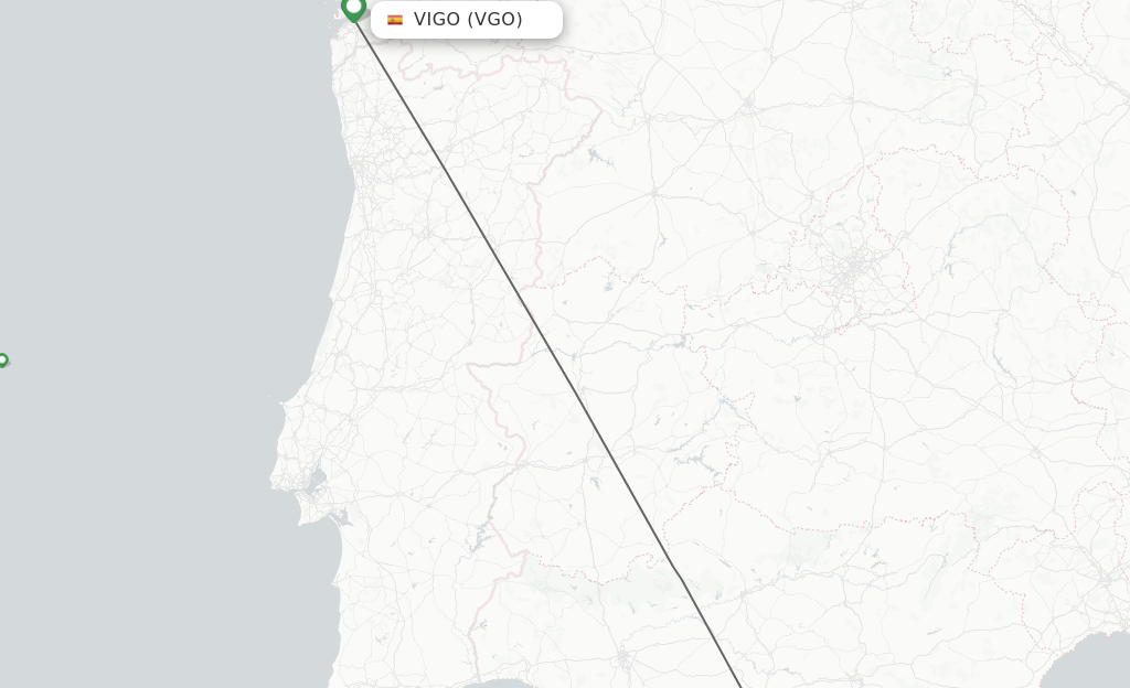 Flights from Vigo to Malaga route map