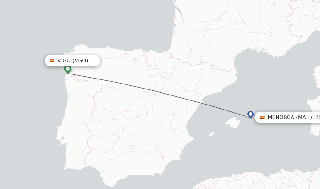 Flights from Menorca to Vigo route map