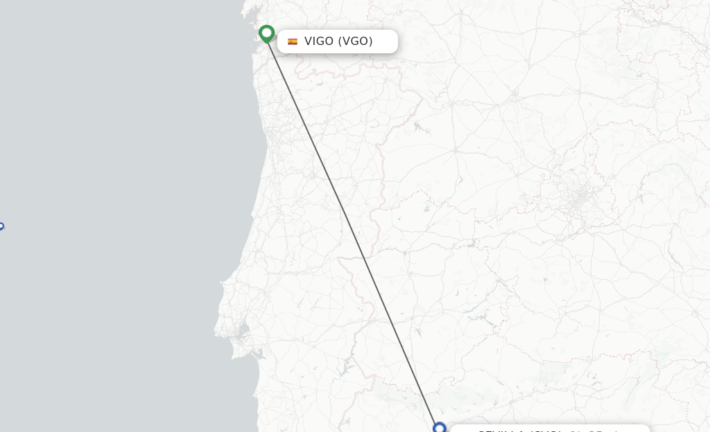 Flights from Vigo to Sevilla route map