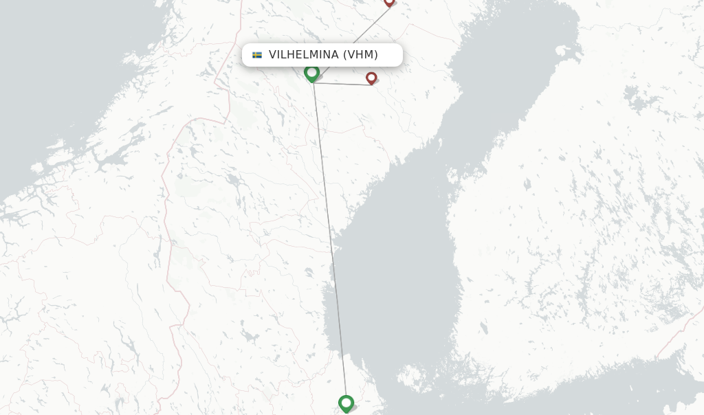 Route map with flights from Vilhelmina with PopulAir