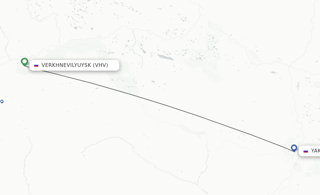 Flights from Verkhnevilyuysk to Yakutsk route map