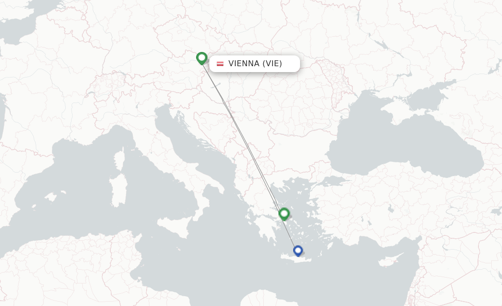 Route map with flights from Vienna with Aegean