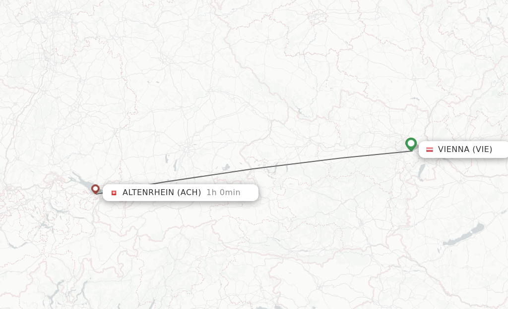 Flights from Vienna to Altenrhein route map