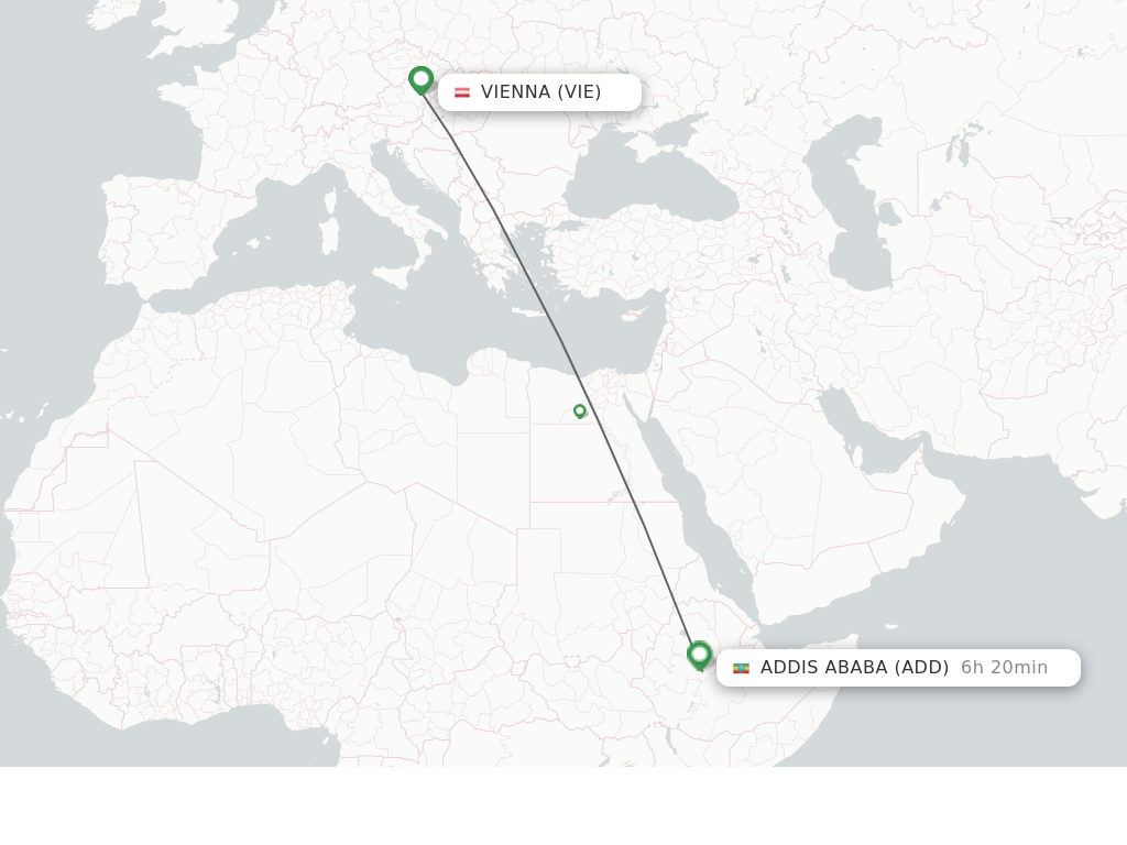 Flights from Vienna to Addis Ababa route map