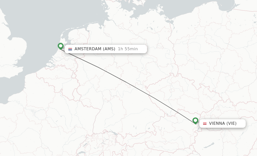 Flights from Vienna to Amsterdam route map