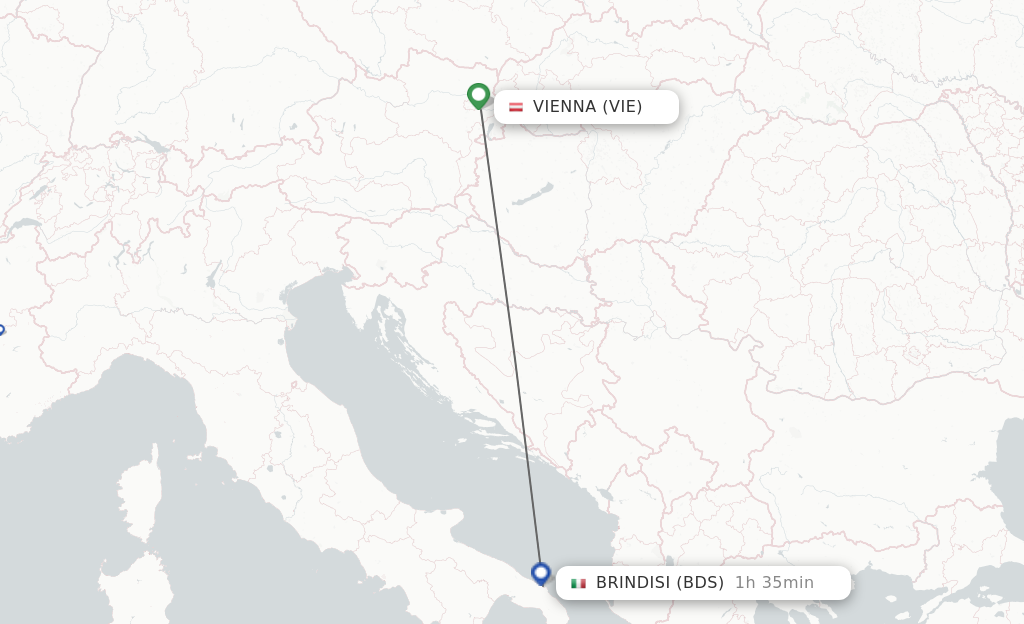 Flights from Vienna to Brindisi route map