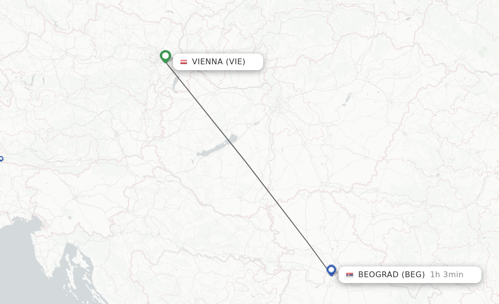 Flights from Vienna to Beograd route map