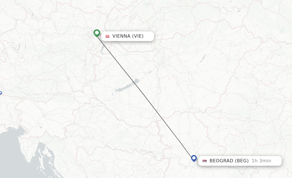 Flights from Vienna to Belgrade route map