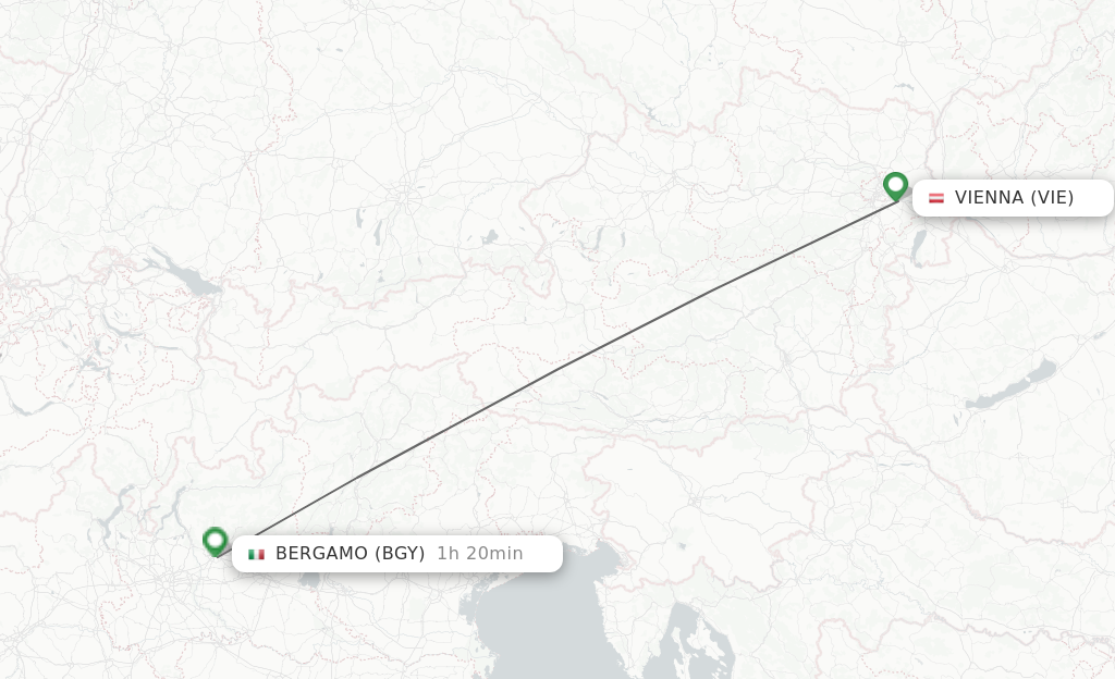Flights from Vienna to Milan route map
