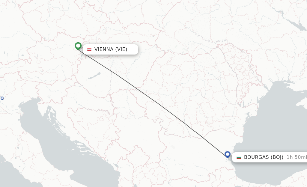 Flights from Vienna to Burgas route map