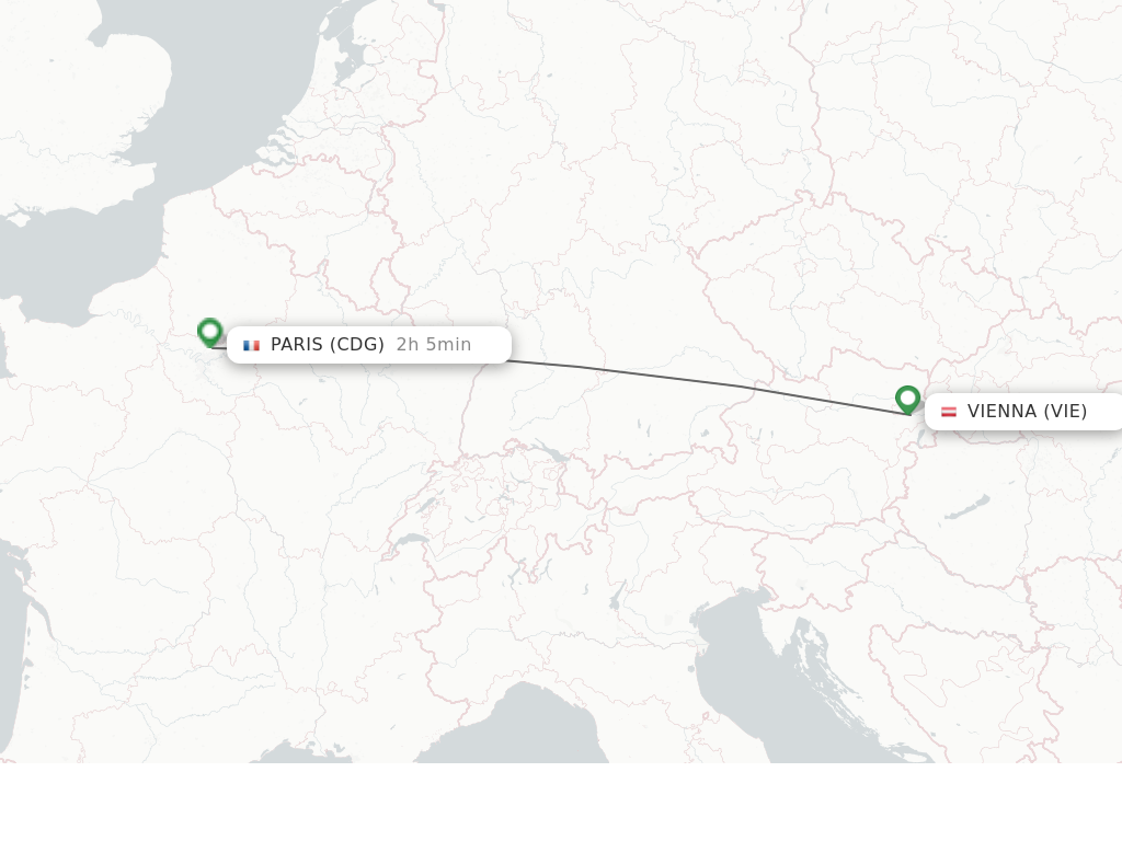 Flights from Vienna to Paris route map