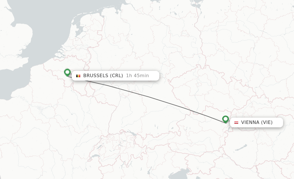 Flights from Vienna to Brussels route map