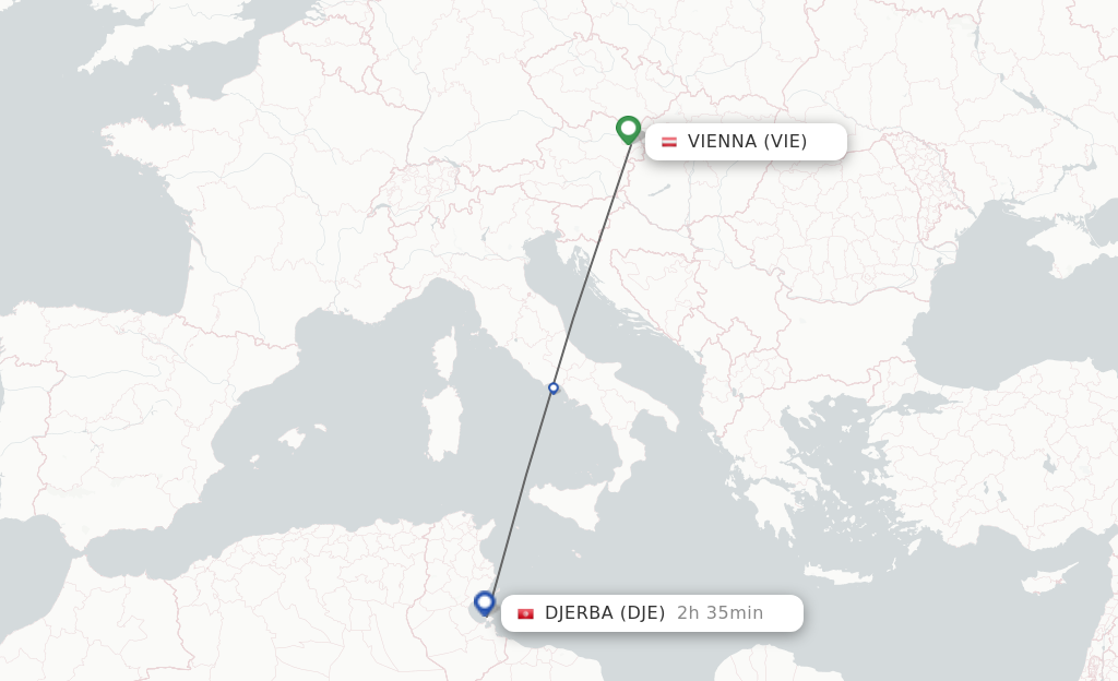 Flights from Vienna to Djerba route map