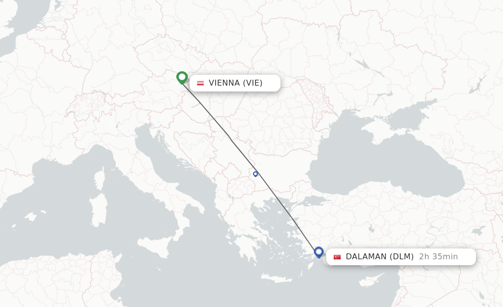 Flights from Vienna to Dalaman route map