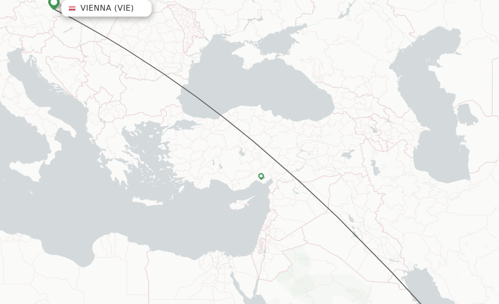 Flights from Vienna to Doha route map
