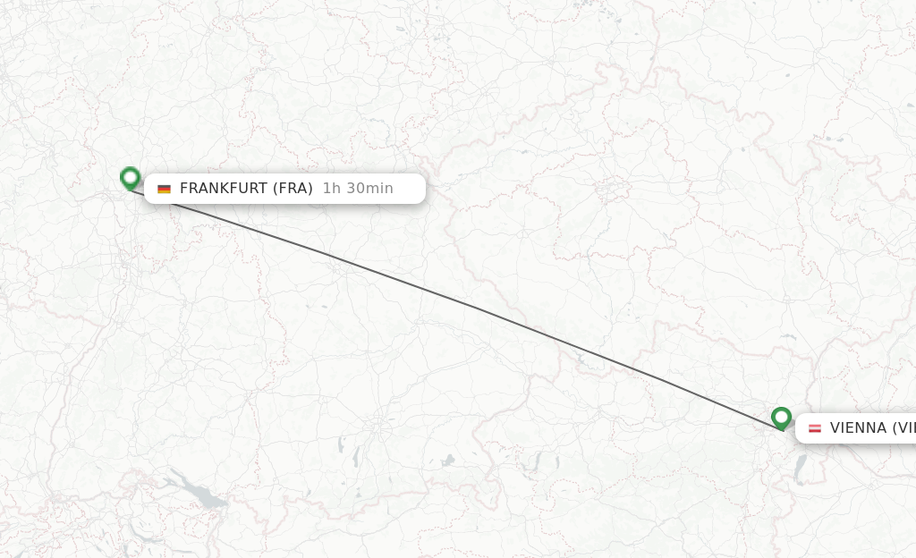 Flights from Vienna to Frankfurt route map