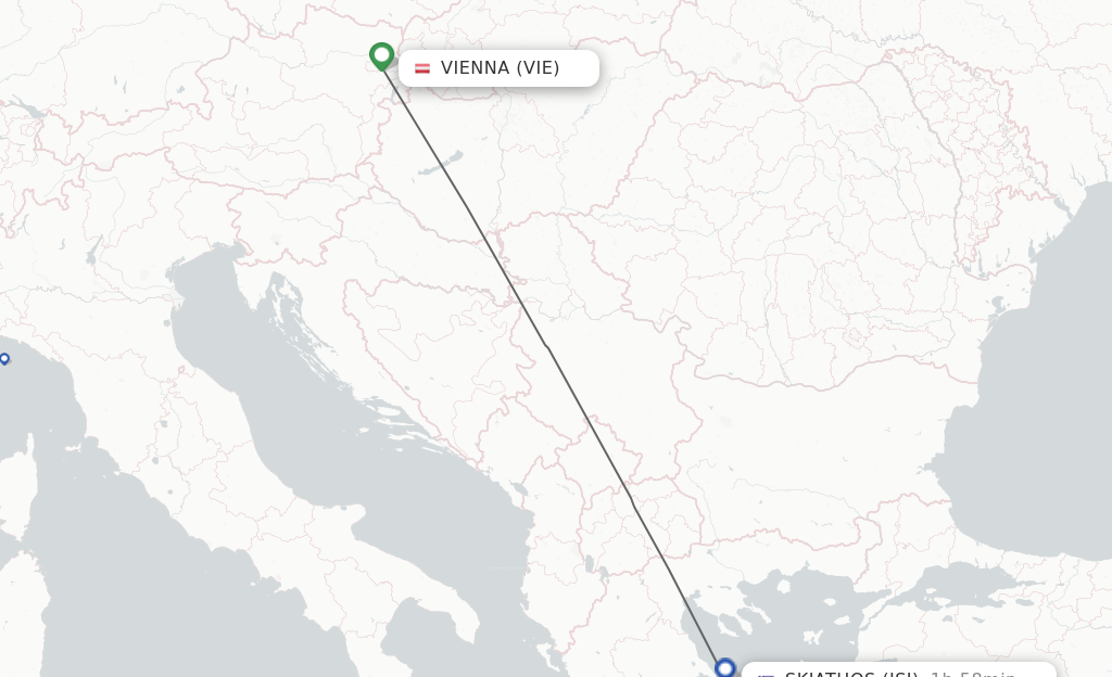 Flights from Vienna to Skiathos route map