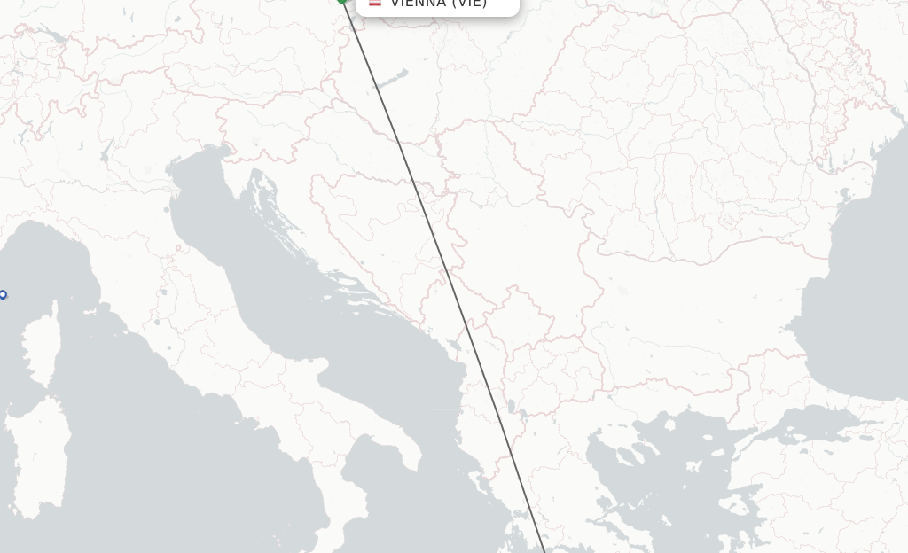 Flights from Vienna to Kalamata route map