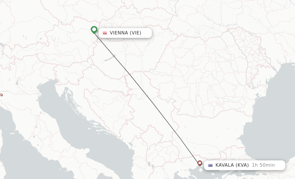Flights from Vienna to Kavala route map