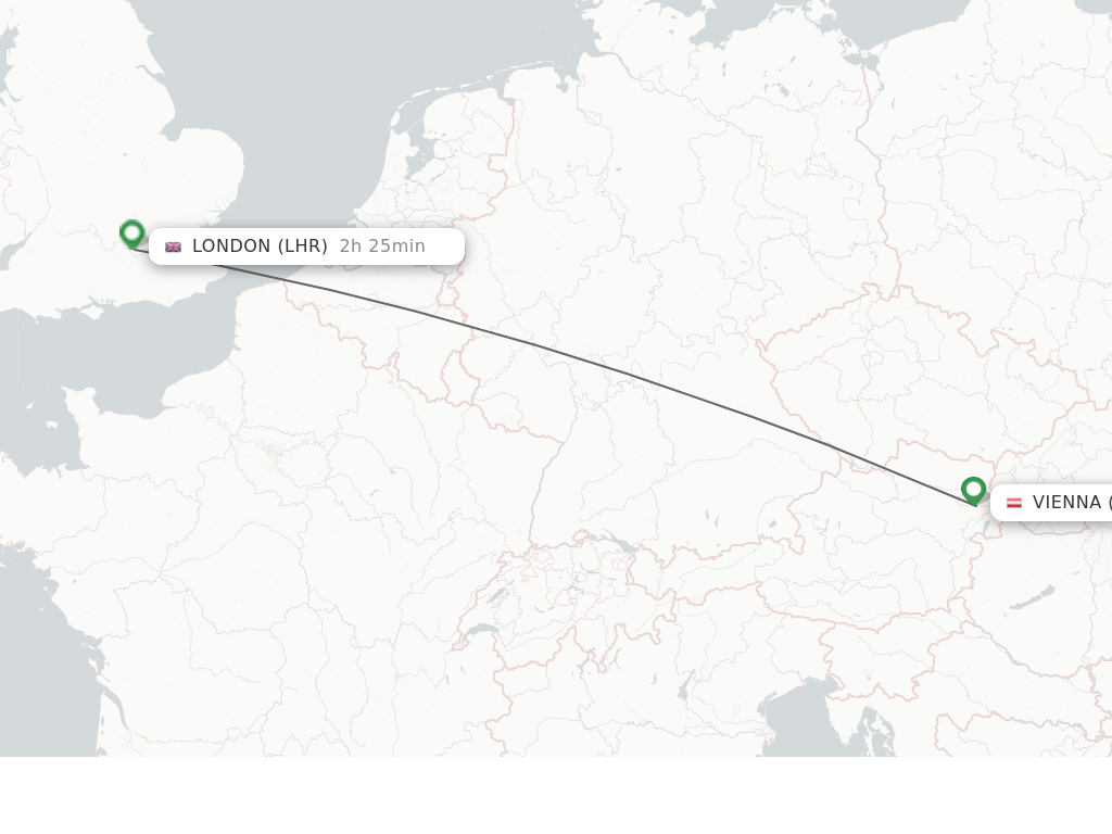 Flights from Vienna to London route map
