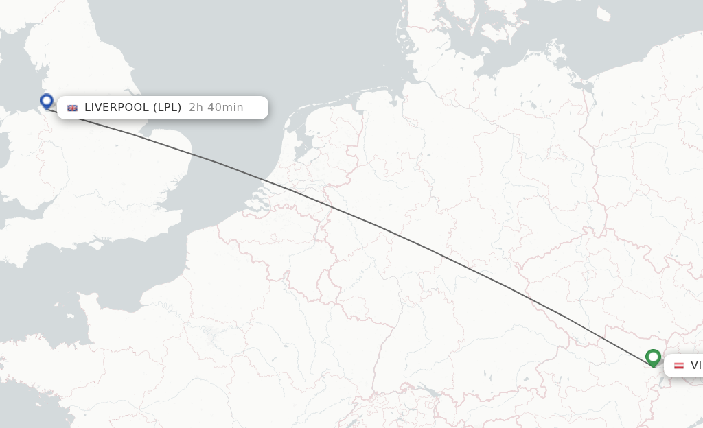 Flights from Vienna to Liverpool route map