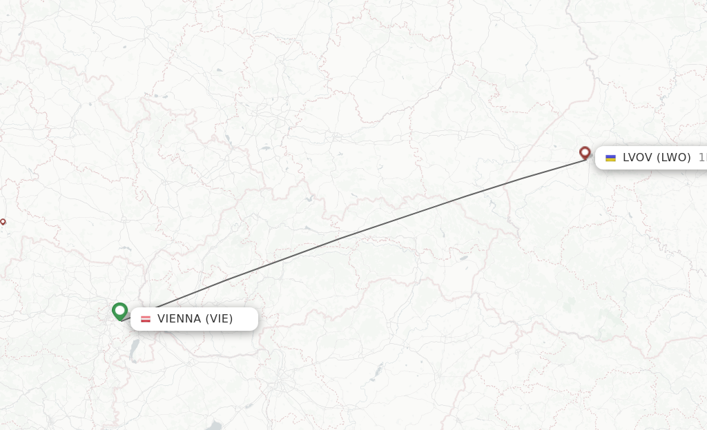 Flights from Vienna to Lviv route map