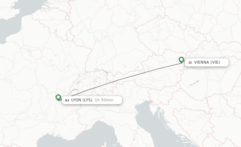 Flights from Vienna to Lyon route map
